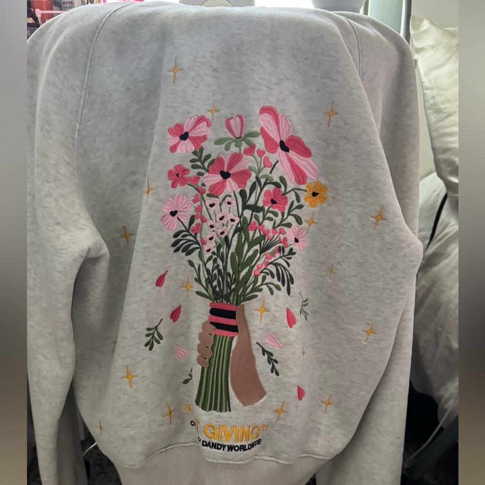 Floral Embroidered Gray Sweatshirt